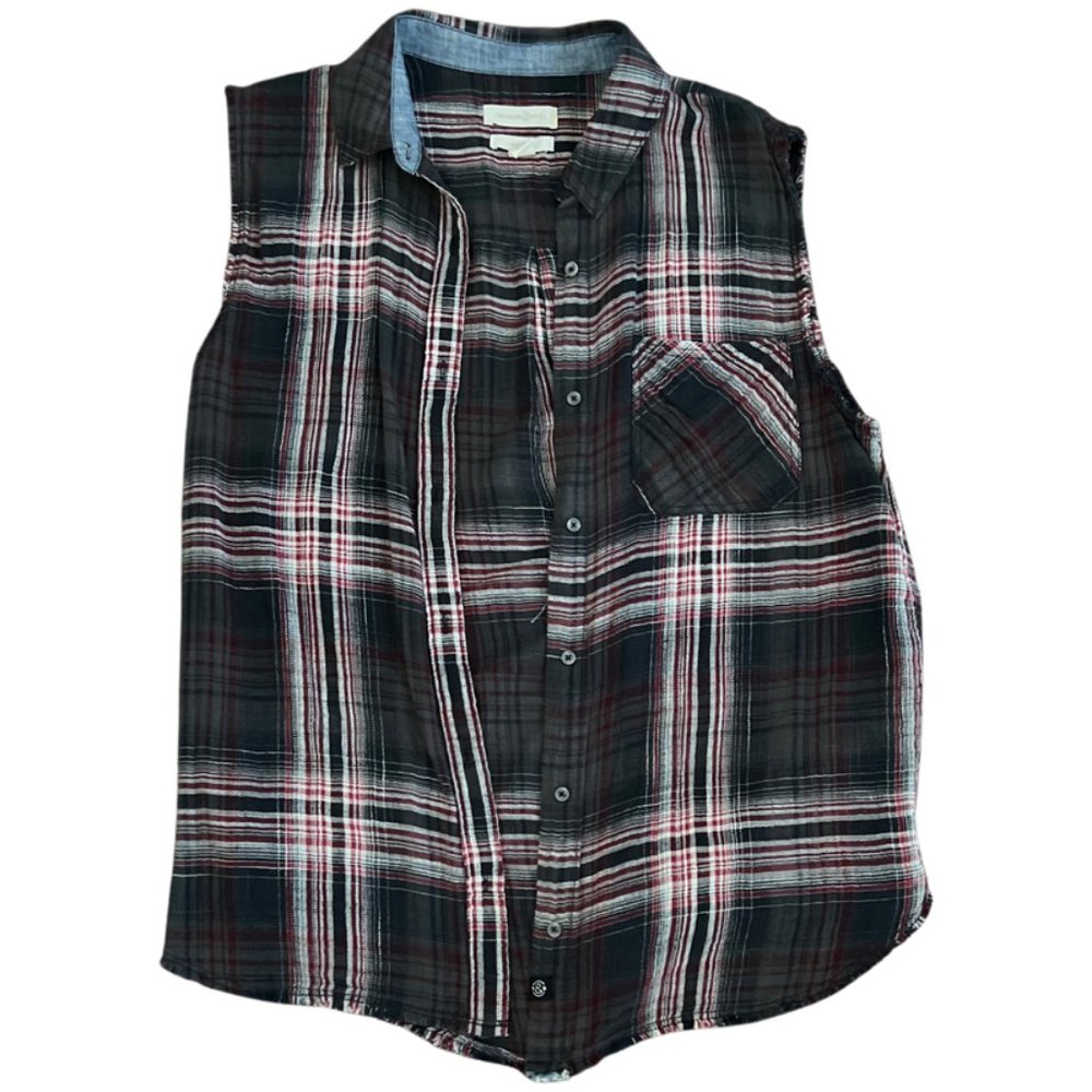 Treasure & Bond - Black Plaid Button Down Vest - Size M